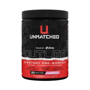 Unmatched Outlier Everyday Pre-Workout tub, enfinity paraxanthine-fueled pre-workout powder, Pink Lemonade.