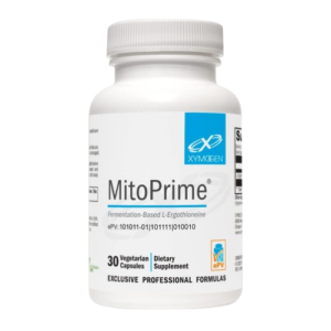 XYMOGEN MitoPrime fermentation-based L-ergothioneine supplement bottle.